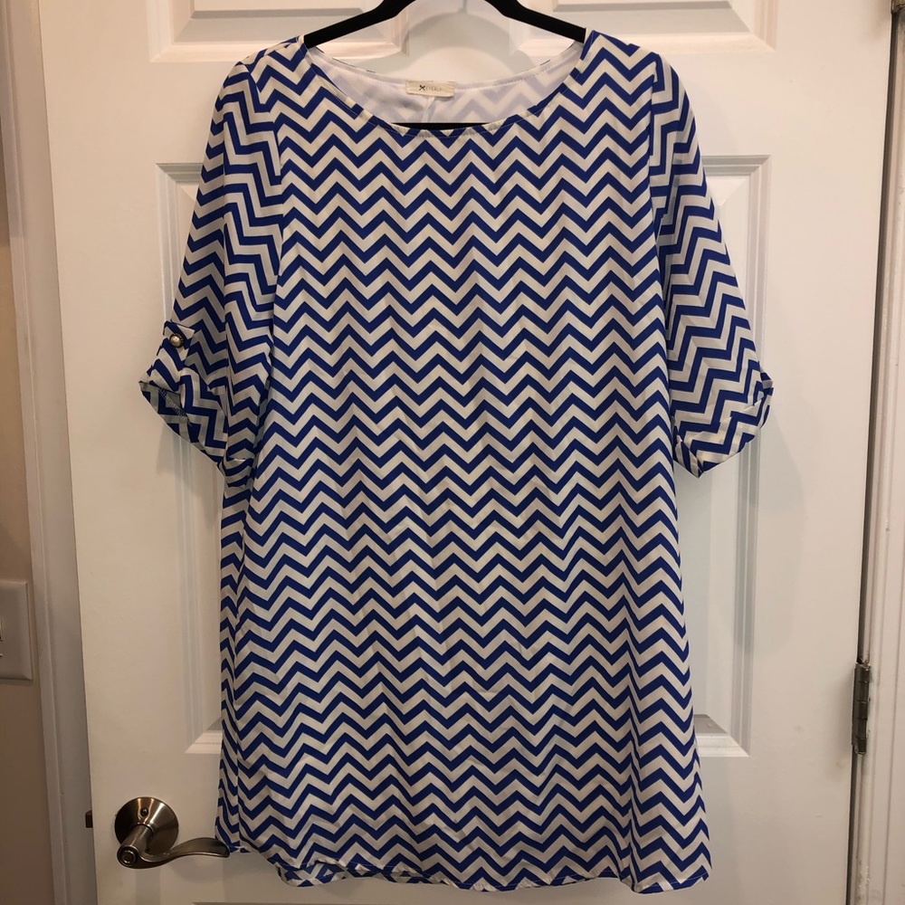 Boutique Blue and White Chevron Dress
